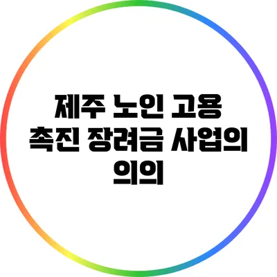 제주 노인 고용 촉진 장려금 사업의 의의