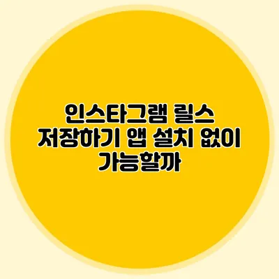 인스타그램 릴스 저장하기: 앱 설치 없이 가능할까?
